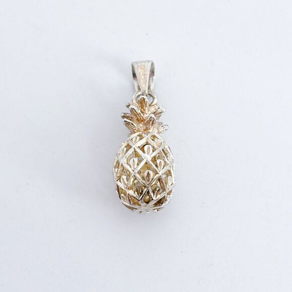 Vintage Sterling Silver 925 Filigree Pineapple Pendant - Picture 3 of 7
